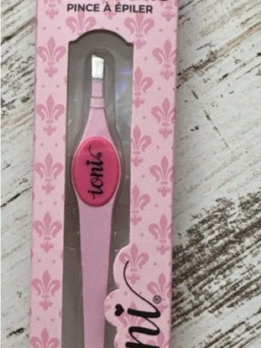 Burt's Bees Lip Oil, Pink Tweezers & Gray Patterned Cosmetic Pouch